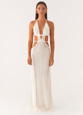 In Motion Cut Out Crochet Maxi Dress - White